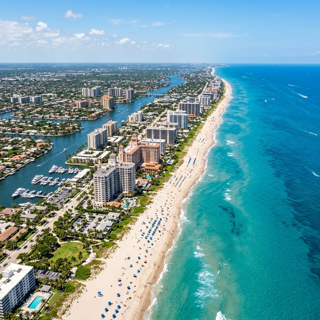 Sunny aerial view of Boca Raton coastline