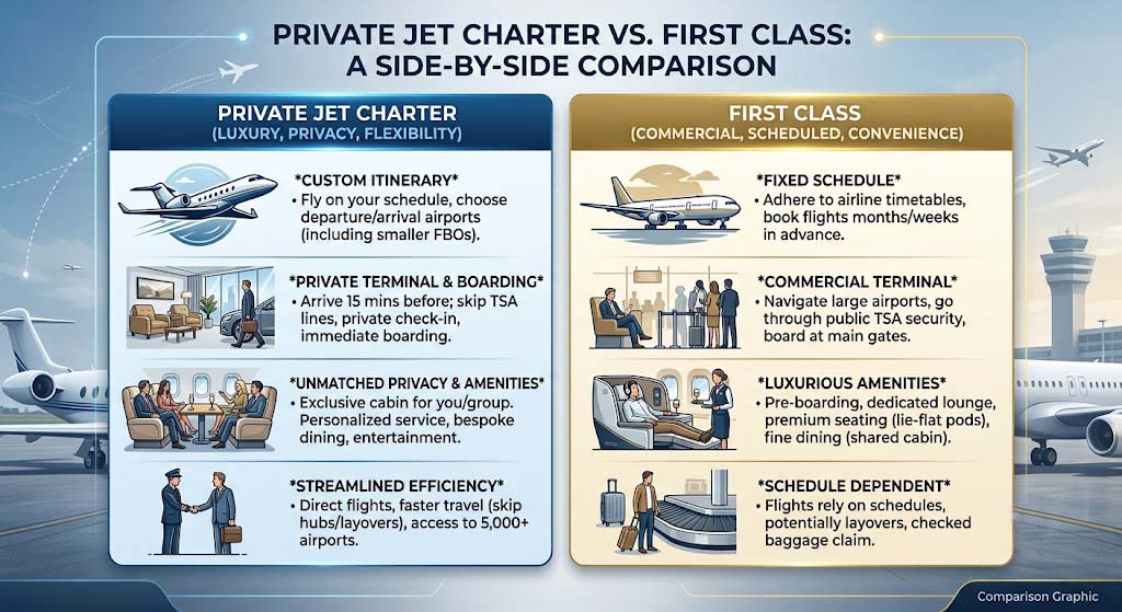 private charter vs first class